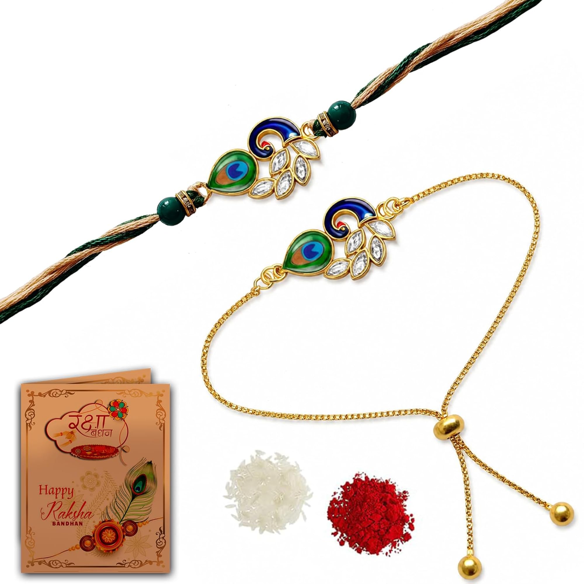 Kundhan Bhaiya Rakhi with Bhabhi Bracelet Set